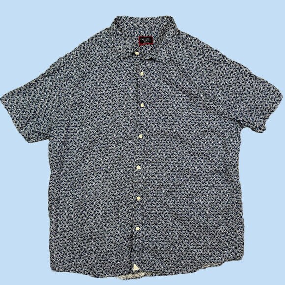 UnTUCKit 100% Linen Waves Print Blue White Button Down Short Sleeve Sz XX-Large - Picture 1 of 5